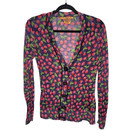 Tory Burch Cherry Button Down Cardigan Top Size Small - Picture 1 of 4